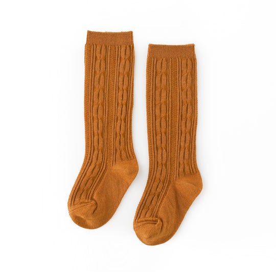 Gold Cable Knit Knee High Socks