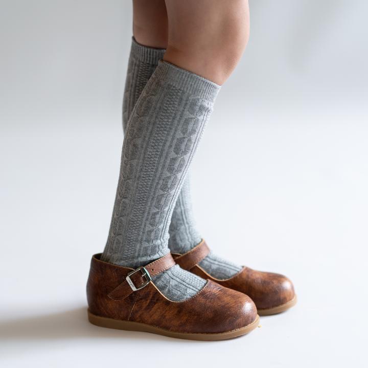 Gray Cable Knit Knee High Socks