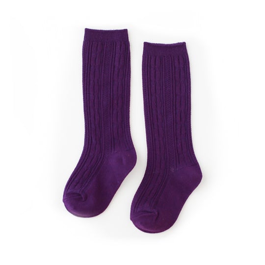 Plum Cable Knit Knee High Socks