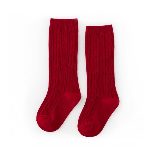 True Red Cable Knit Knee High Socks