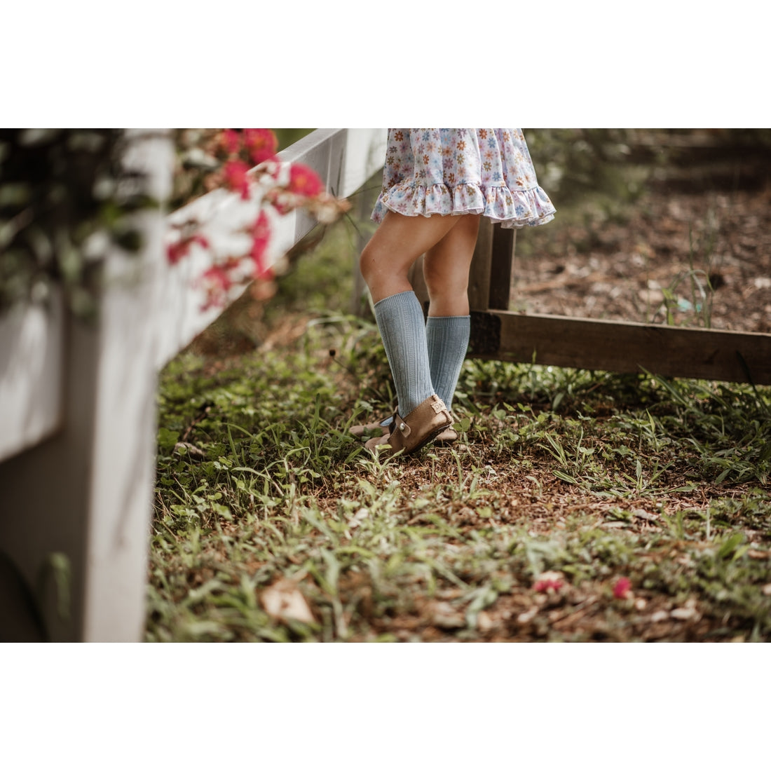 Steel Blue Cable Knit Knee High Socks